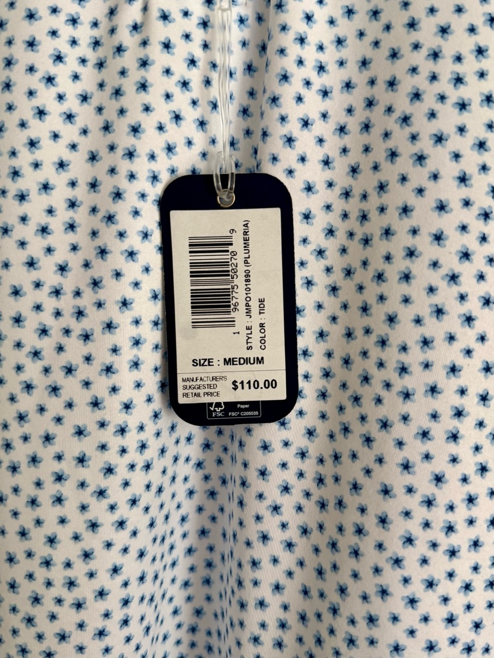 johnnie-O "Plumeria" Featherweight Polo in Tide Blue Micro-Floral - NWT - Picture 7 of 11
